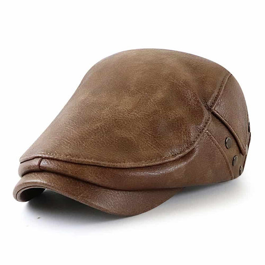 William Men's Leather & Cotton Duckbill Flat Cap – 60% Genuine Leather, Sleek Shape, Adjustable 56–60 cm