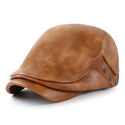 William Men's Leather & Cotton Duckbill Flat Cap – 60% Genuine Leather, Sleek Shape, Adjustable 56–60 cm
