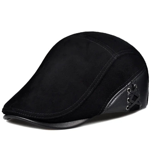 Wisconsin Men's Genuine Leather Duckbill Flat Cap – Sheepskin Leather, Cotton Sweatband, Three Sizes