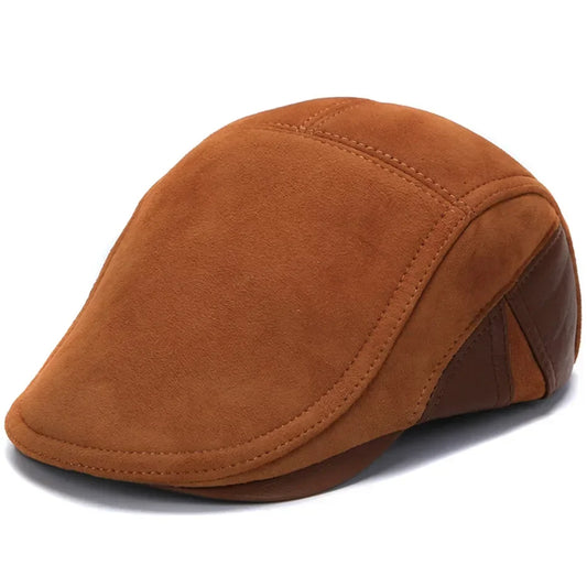 Wisconsin Men's Genuine Leather Duckbill Flat Cap – Sheepskin Leather, Cotton Sweatband, Three Sizes