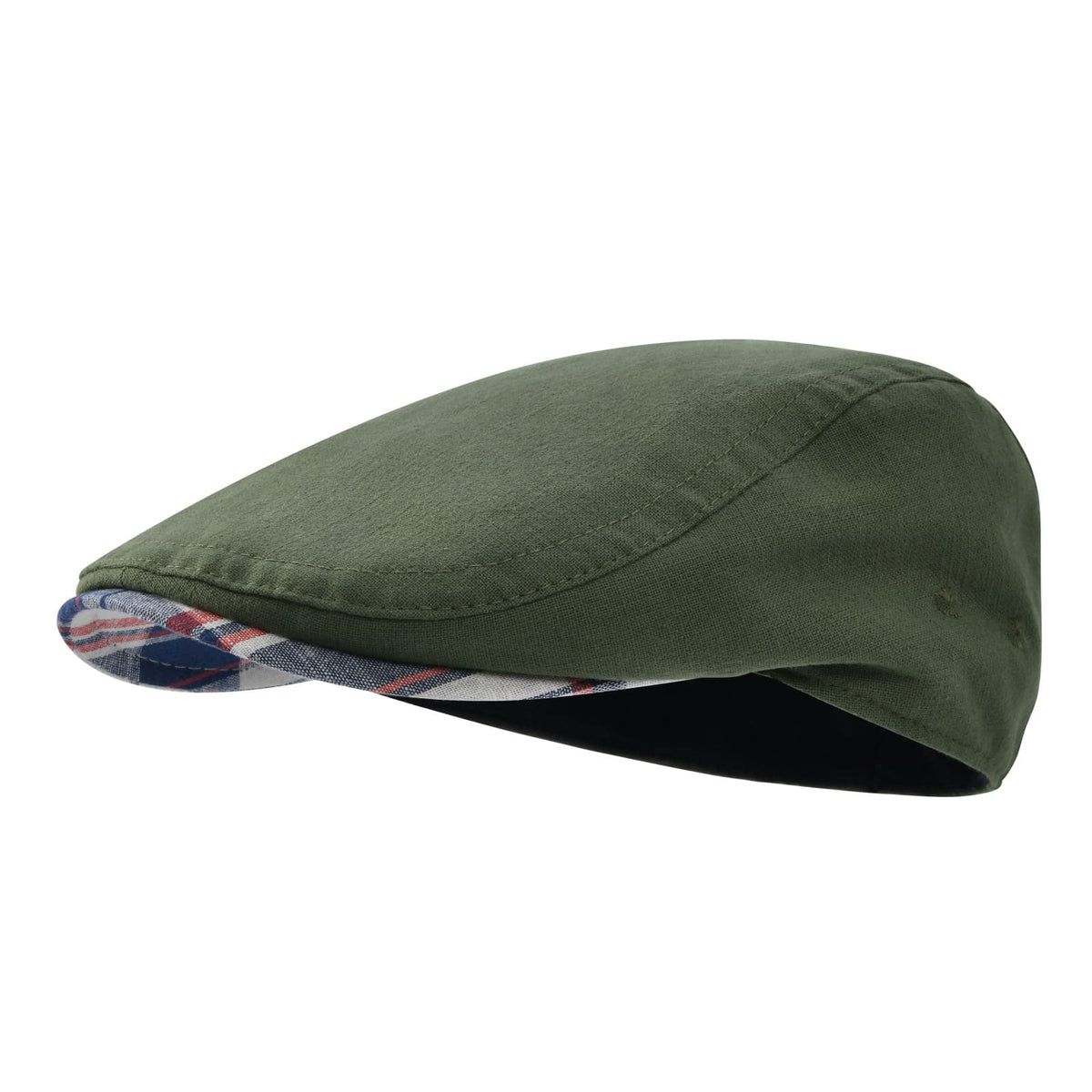 Yvoire Men's Soft Linen Flat Cap – Tartan Peak Detail, Inner Cotton Sweatband, Three Sizes 57–62 cm