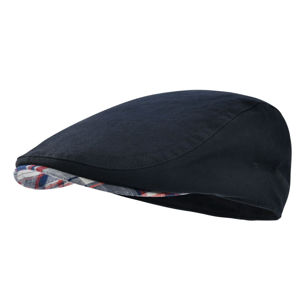 Yvoire Men's Soft Linen Flat Cap – Tartan Peak Detail, Inner Cotton Sweatband, Three Sizes 57–62 cm