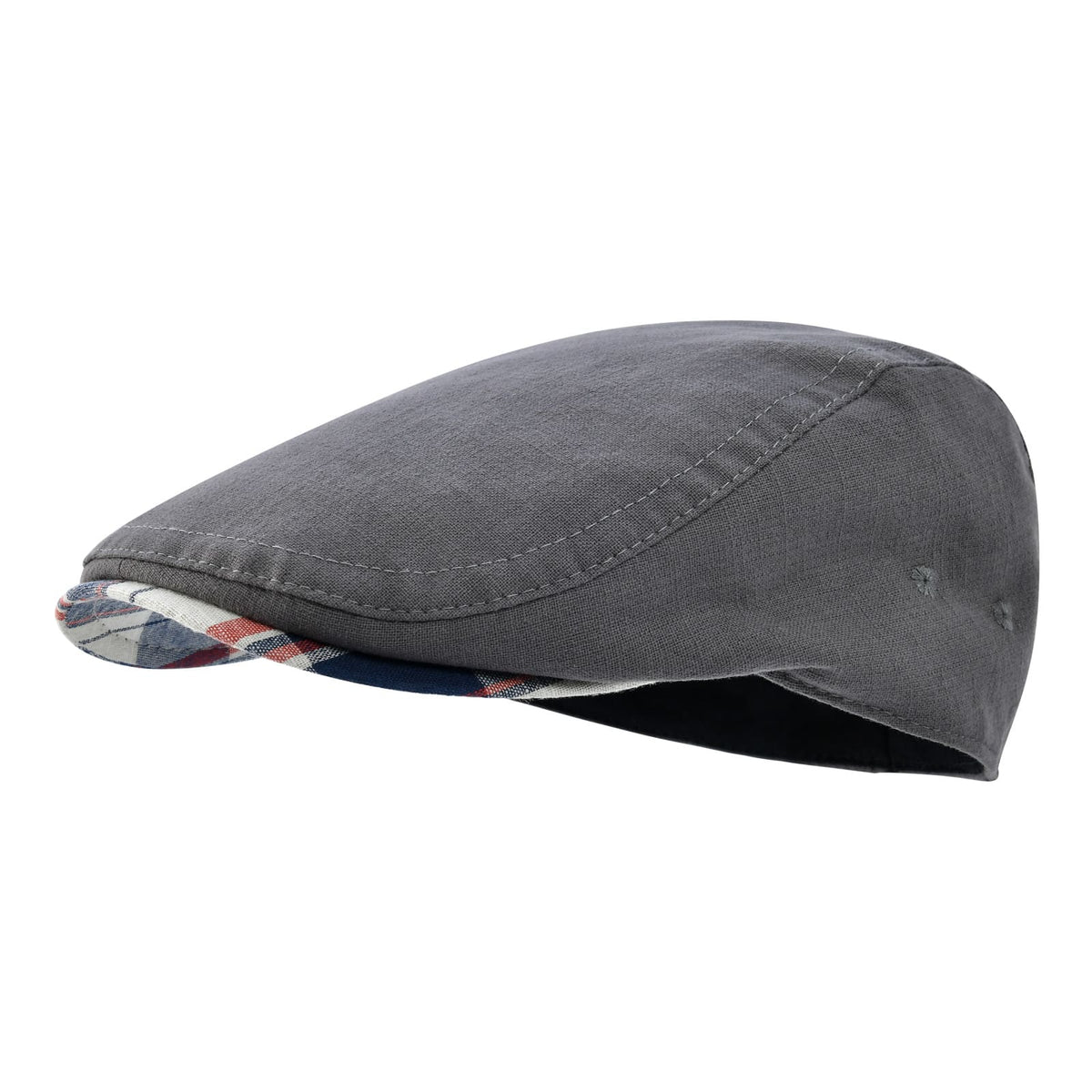 Yvoire Men's Soft Linen Flat Cap – Tartan Peak Detail, Inner Cotton Sweatband, Three Sizes 57–62 cm
