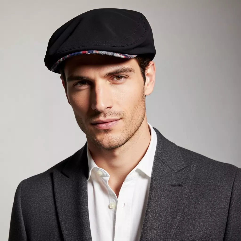 Yvoire Men's Soft Linen Flat Cap – Tartan Peak Detail, Inner Cotton Sweatband, Three Sizes 57–62 cm – view 3