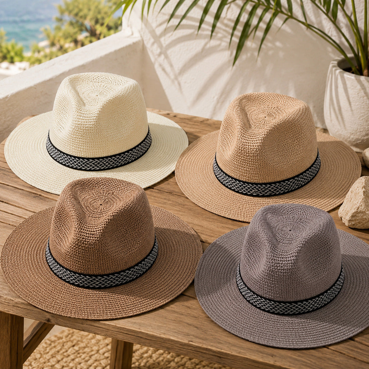 Men's Straw Panama Hat with Chevron Band – view 3
