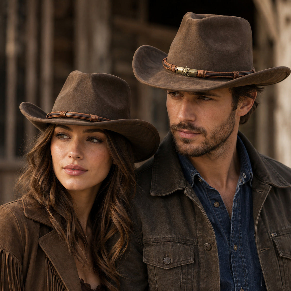 Men's Suede Cowboy Hat with Bull Head Band – view 2