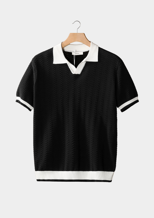 Black Contrast Textured Polo by SATRI & CO. – product view 1