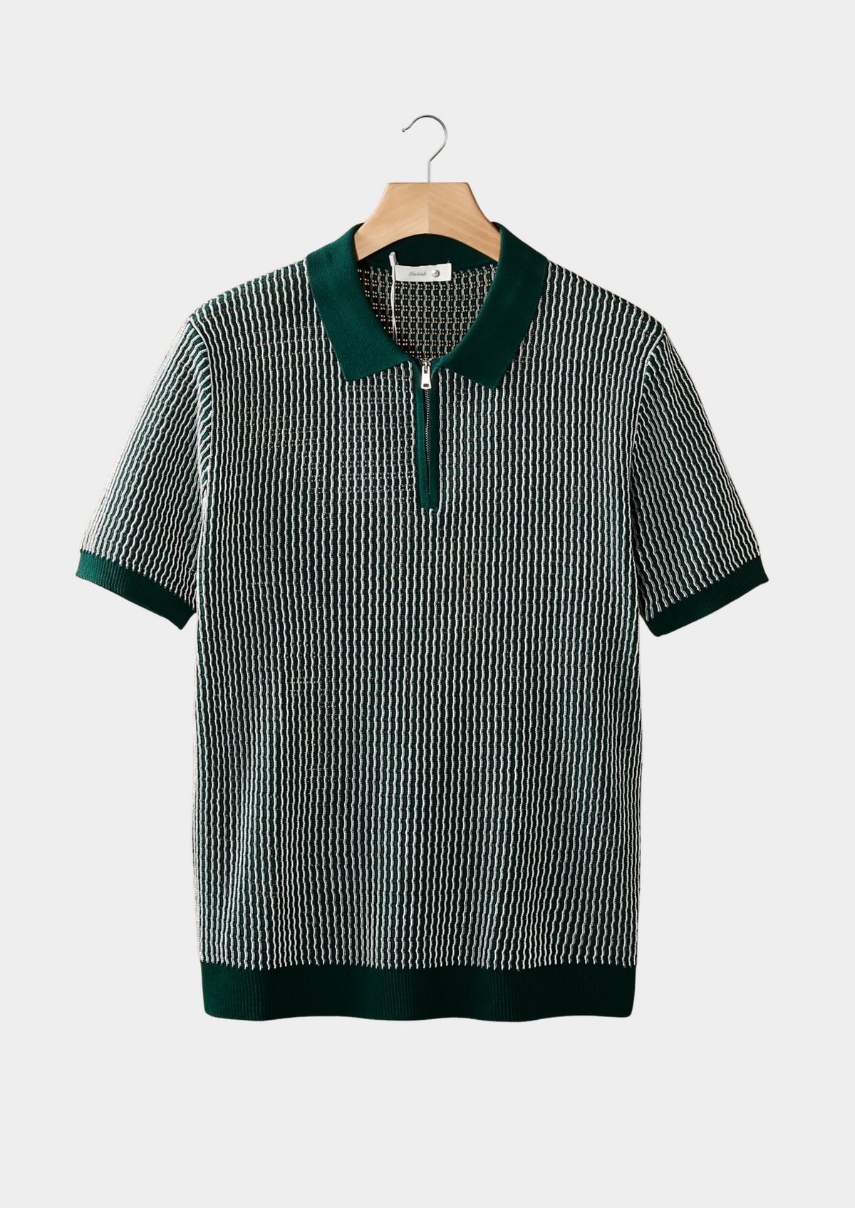 Men's Geometric Textured Knit Zip Polo Shirt in Green – view 1