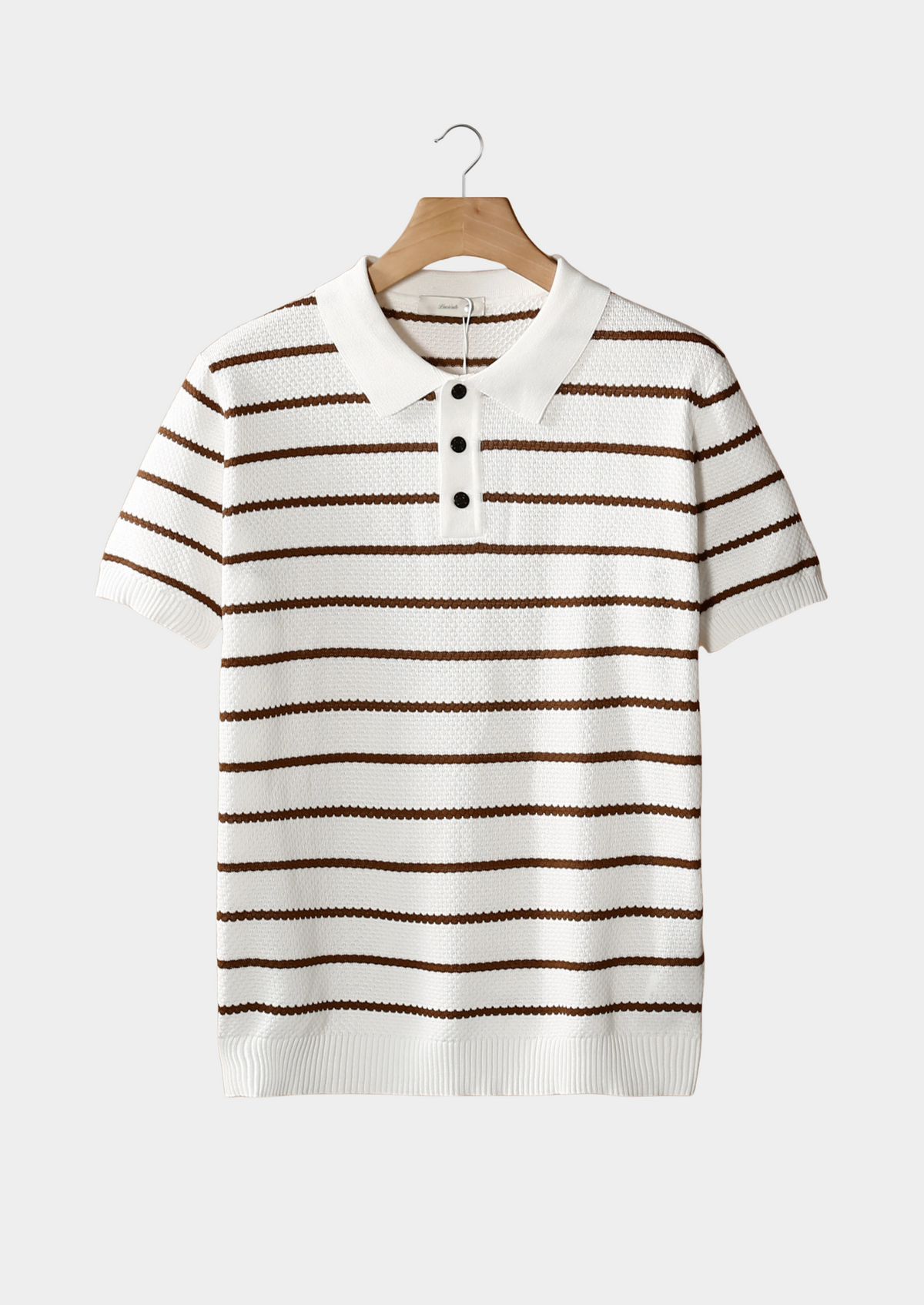 Men's Striped Textured Button Polo Shirt in White – view 1