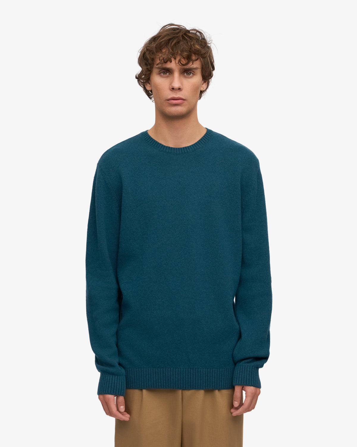 Men's Recycled Merino Wool Crew Neck Jumper in Ocean Green – view 2