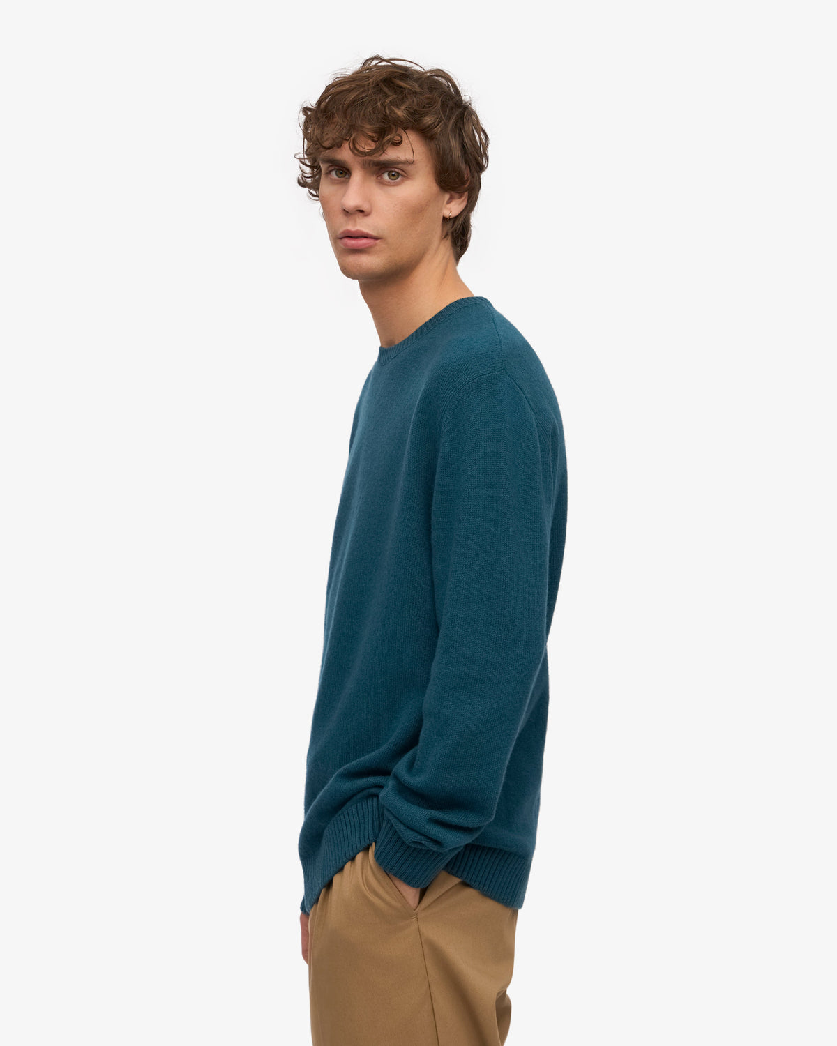 Men's Recycled Merino Wool Crew Neck Jumper in Ocean Green – view 3