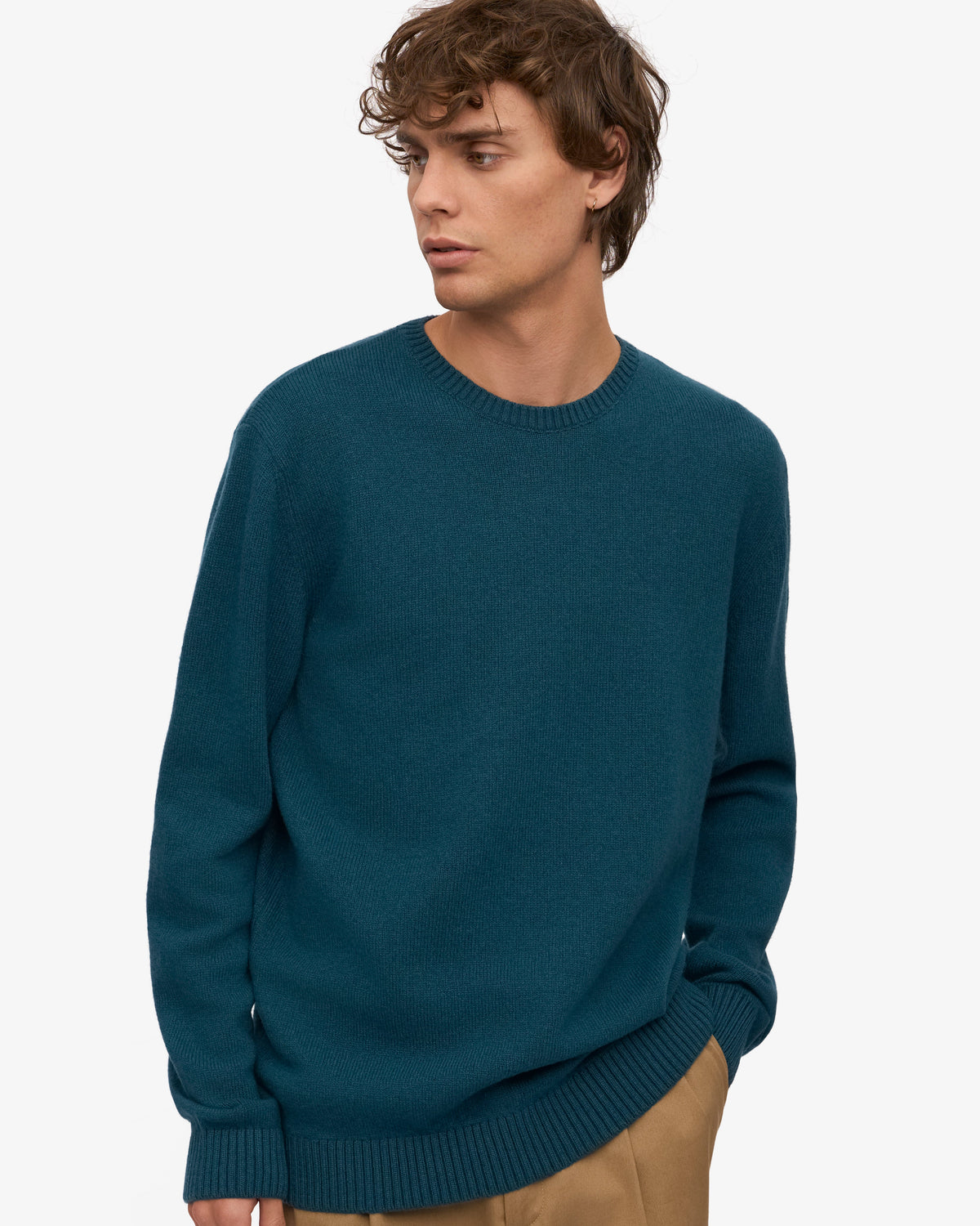 Men's Recycled Merino Wool Crew Neck Jumper in Ocean Green – view 6
