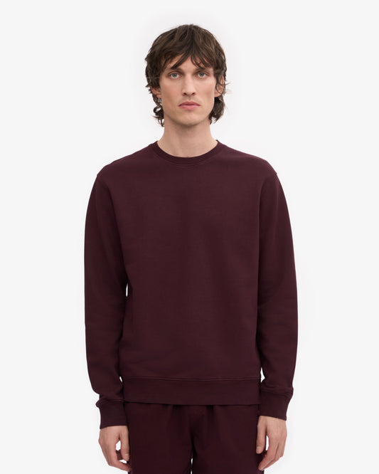 Men's Organic Cotton Crewneck Sweatsuit – Classic Fit Sweatshirt, Tapered Drawstring Sweatpants | Oxblood Red