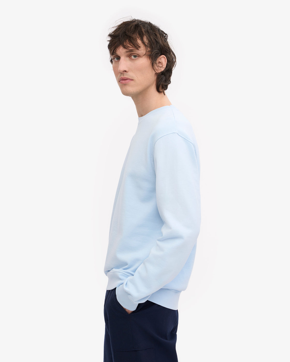 Men's Organic Cotton Crew Neck Sweatshirt in Polar Blue – view 3