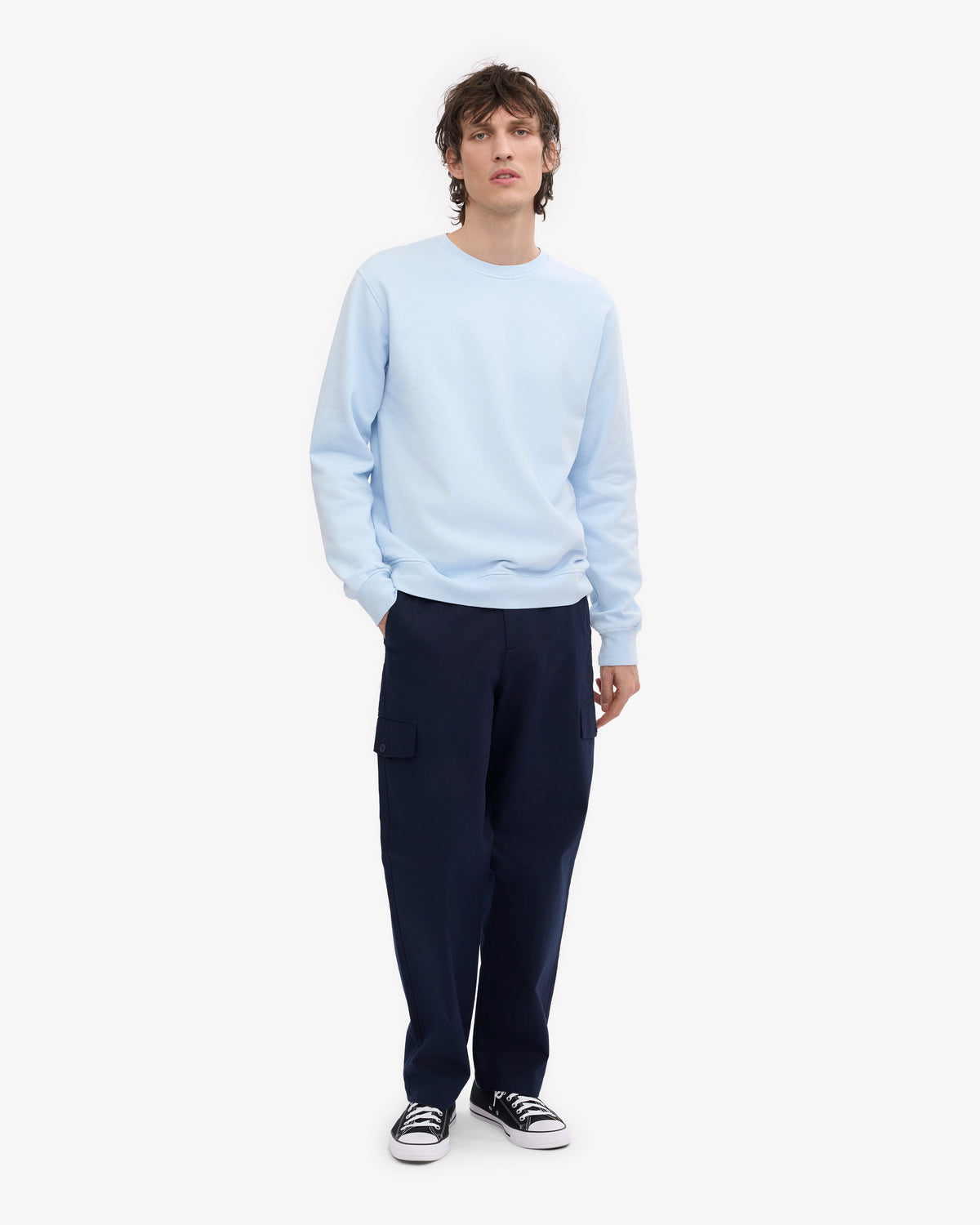 Men's Organic Cotton Crew Neck Sweatshirt in Polar Blue – view 5