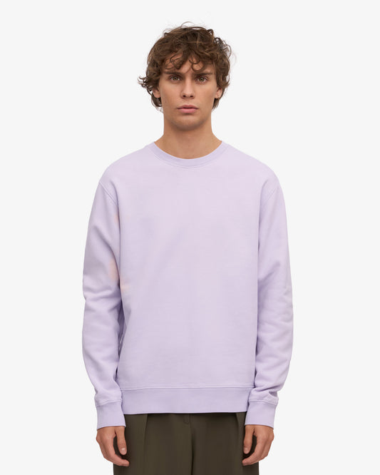 Men's Organic Cotton Crew Neck Sweatshirt – Garment-Dyed Jumper, Classic Regular Fit | Soft Lavender