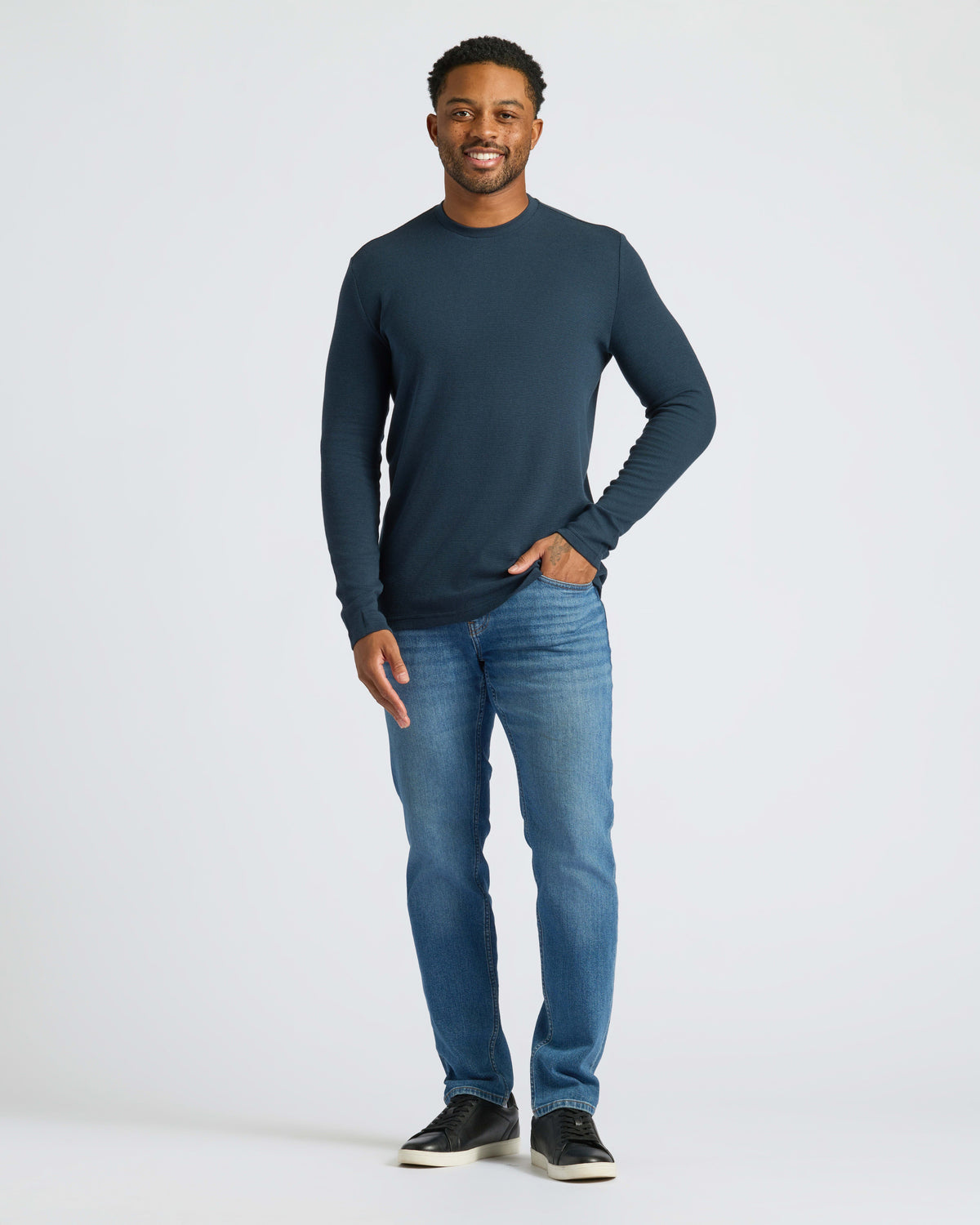 Men's Waffle Knit Long Sleeve Crew T-Shirt 3-Pack in Navy – view 3