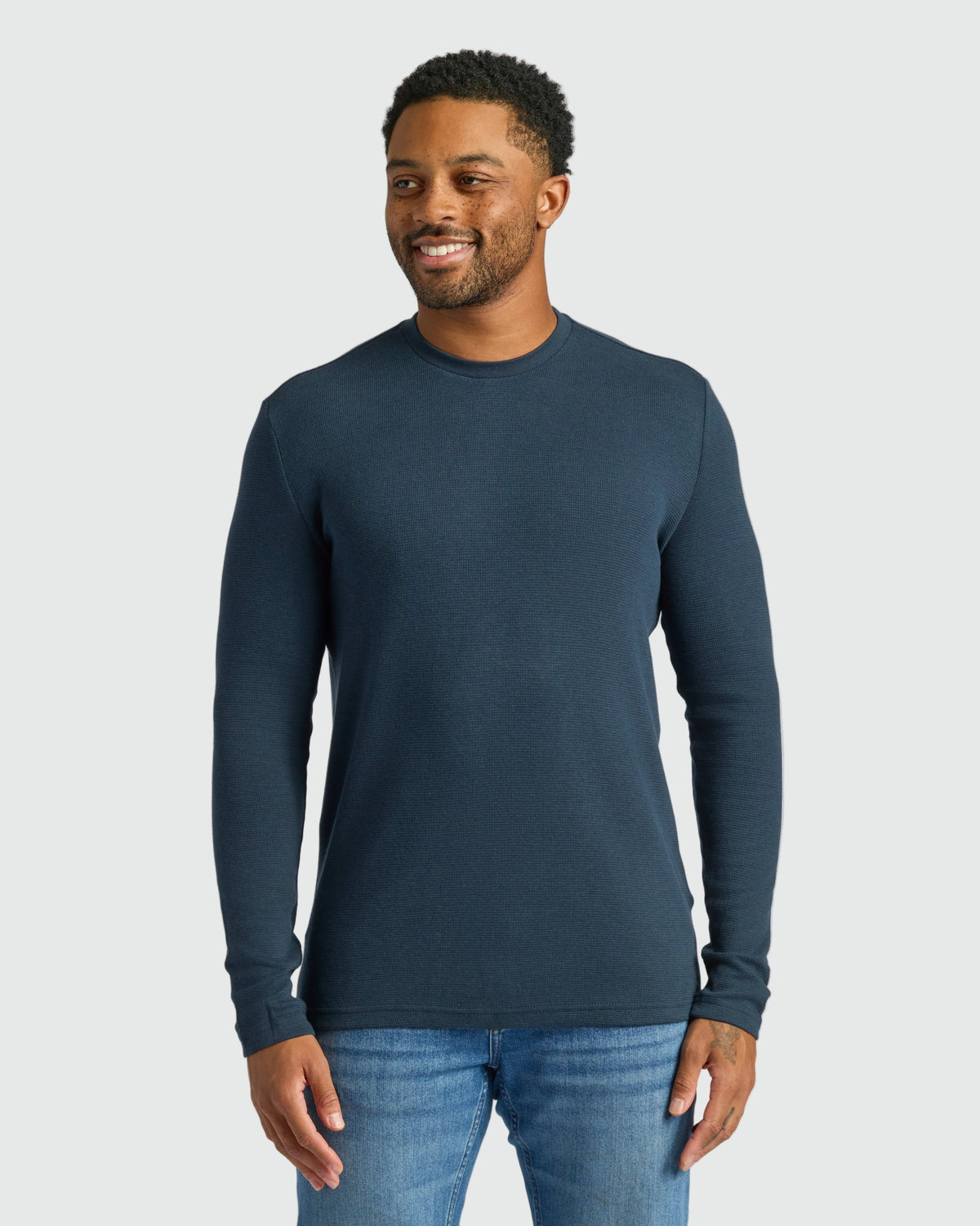 Men's Waffle Knit Long Sleeve Crew T-Shirt 3-Pack in Navy – view 2