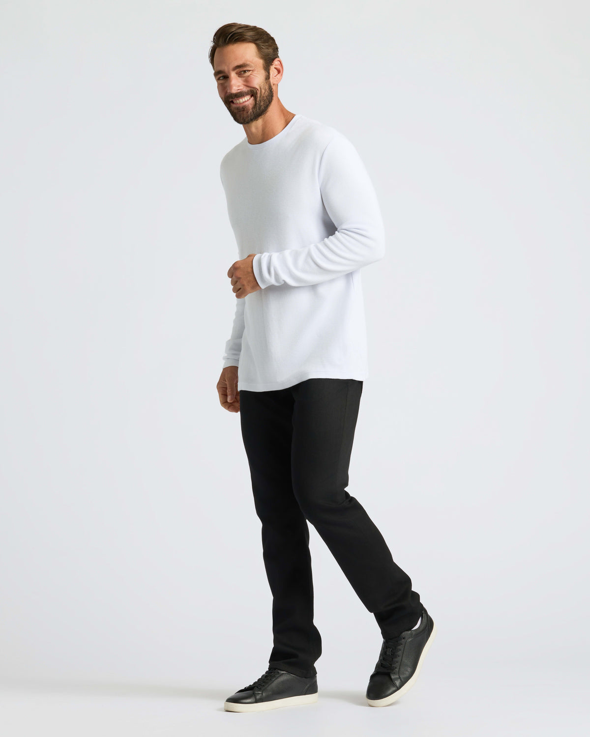 Men's Waffle Knit Long Sleeve Crew T-Shirt 3-Pack – Modal Blend, Brushed Feel | White – view 3