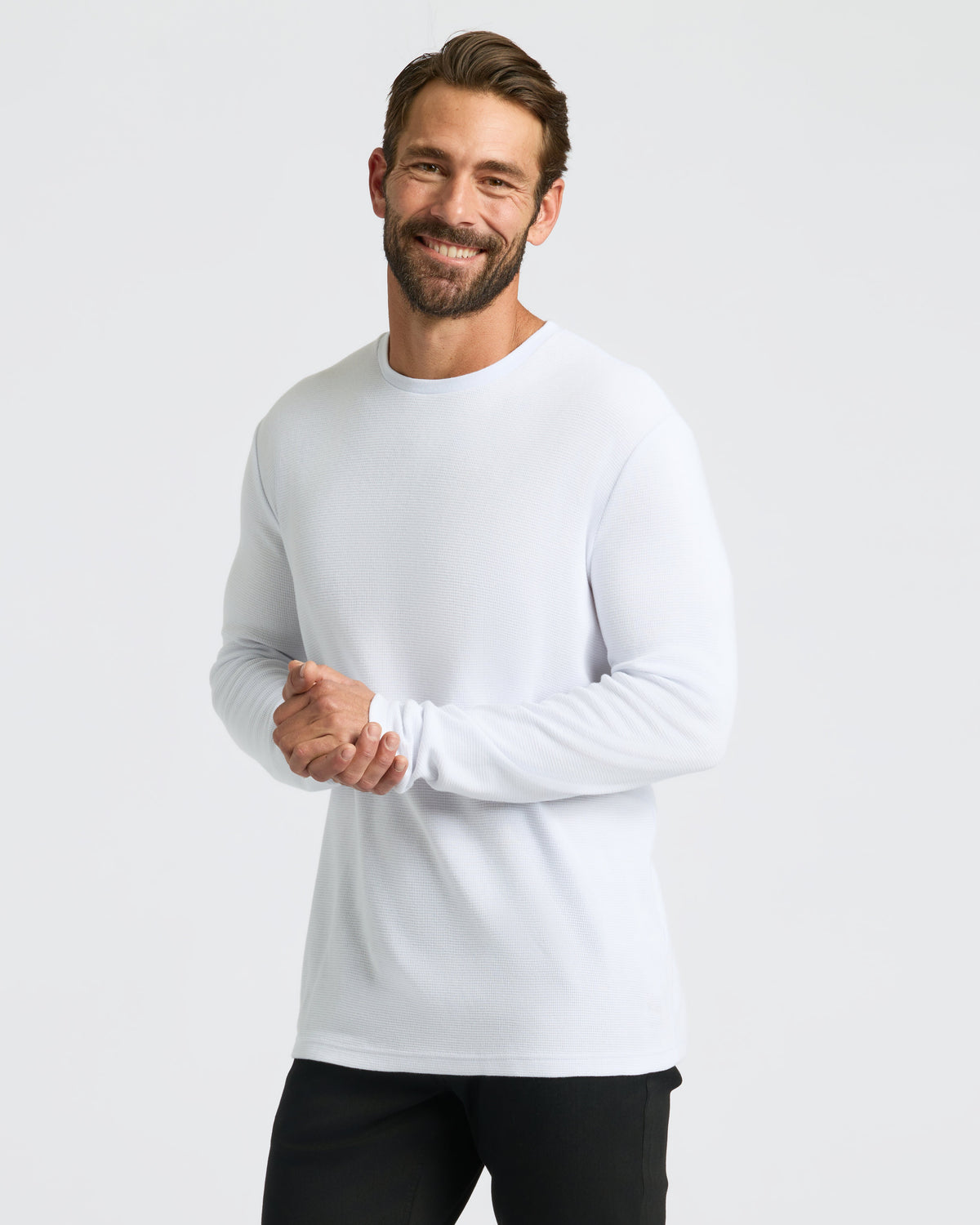 Men's Waffle Knit Long Sleeve Crew T-Shirt 3-Pack – Modal Blend, Brushed Feel | White