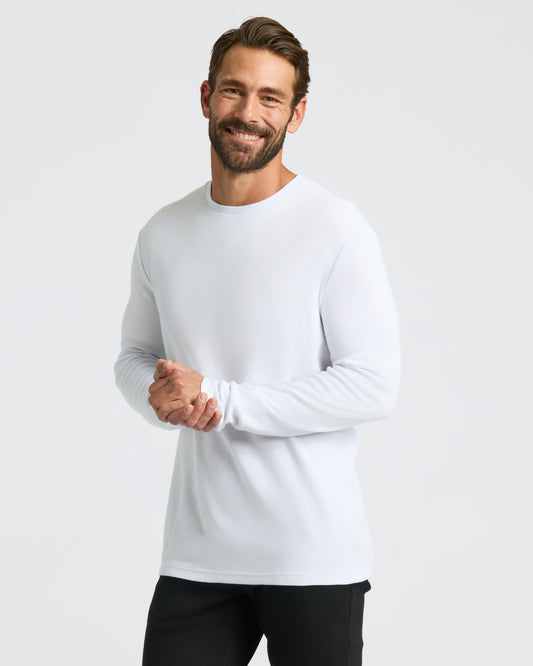 Men's Waffle Knit Long Sleeve Crew T-Shirt 3-Pack – Modal Blend, Brushed Feel | White