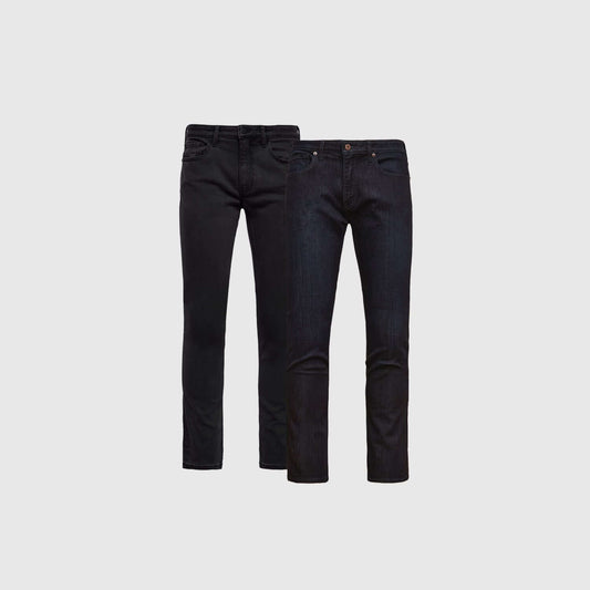 Men's Slim Stretch Jeans 2-Pack – Four-Way Stretch, Tapered Leg, Classic 5-Pocket | Black Wash & Indigo Wash