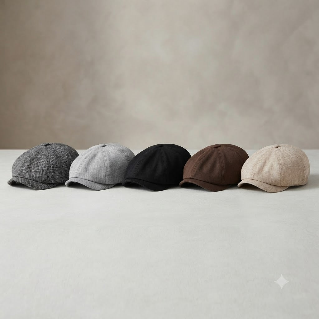 Men's Textured Cotton Newsboy Cap – Eight-Panel Crown, Stitched Curved Brim, Adjustable Back Buckle