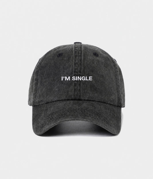 I'm Single Men's Embroidered Washed Cotton Baseball Cap in Black – view 1