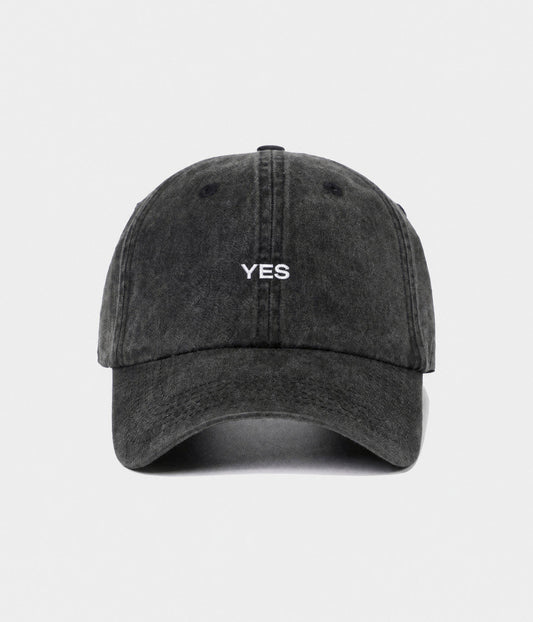 Yes Men's Embroidered Washed Cotton Baseball Cap in Black – view 1