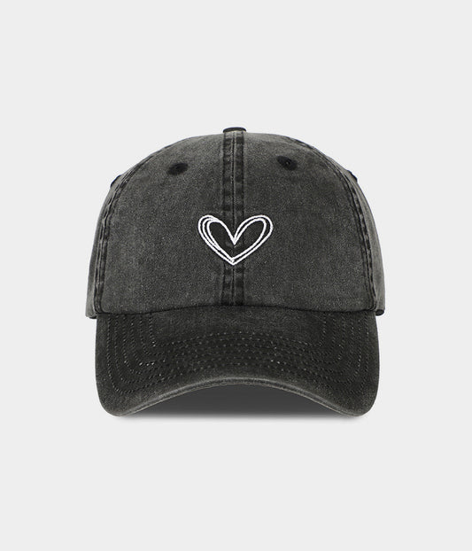 Drawn Heart Men's Embroidered Washed Cotton Baseball Cap in Black – view 1