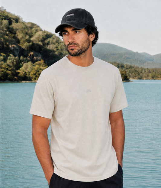 Sun Men's Embroidered T-Shirt – 100% Cotton, Minimal Rising Sun Motif, Regular True-to-Size Fit