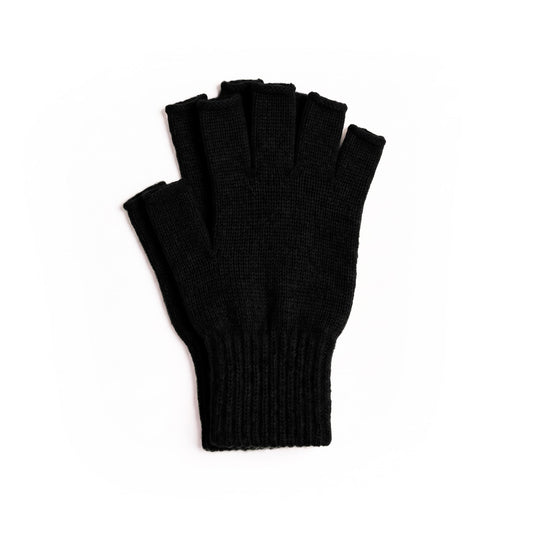 Men's Merino Wool Fingerless Gloves – Thick Warm Knit, Open Fingertips for Phone and Tool Use | Black