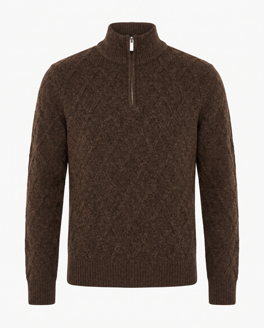 Men's Cosy Textured Jumper for Winter Layering in Chocolate Brown – view 1