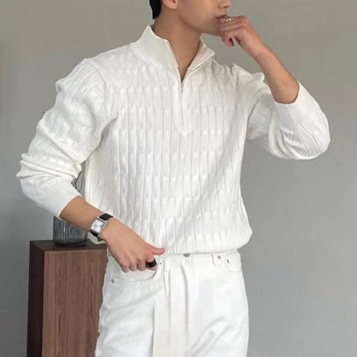 Gwangju Men's Cotton Cable Knit Half Zip Jumper – view 5