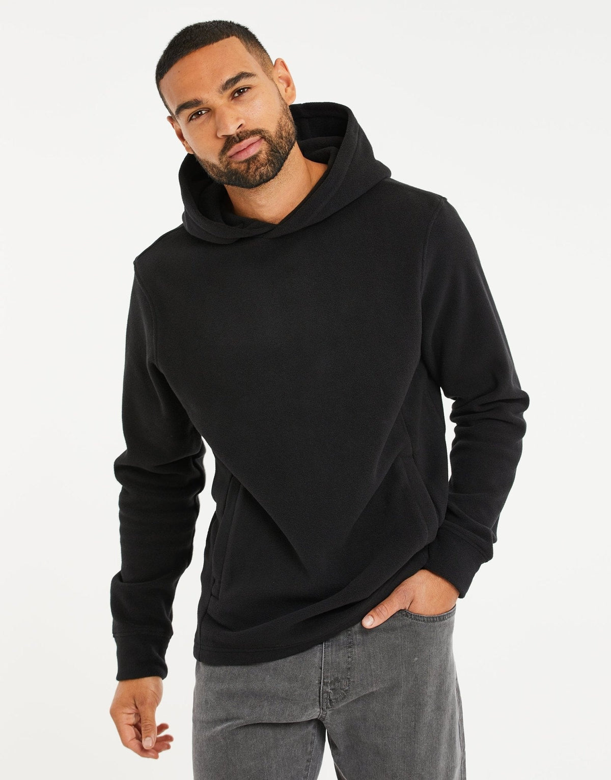 Men's Microfleece Overhead Hoodie in Black – view 1