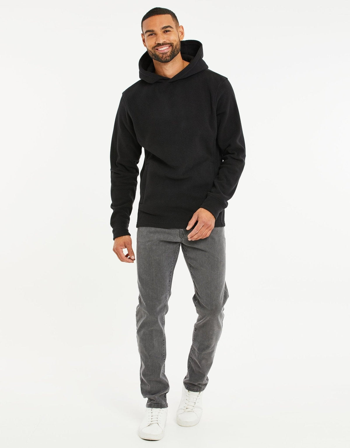 Men's Microfleece Overhead Hoodie in Black – view 3