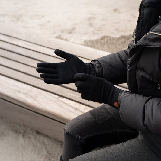 Men's Merino Wool Knit Gloves – Reinforced Wrist Liner Gloves, Soft Stretch One-Size Fit for Cold Weather