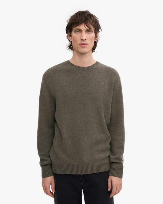 Men's Recycled Merino Wool Crew Neck Jumper in Dusty Olive – view 2