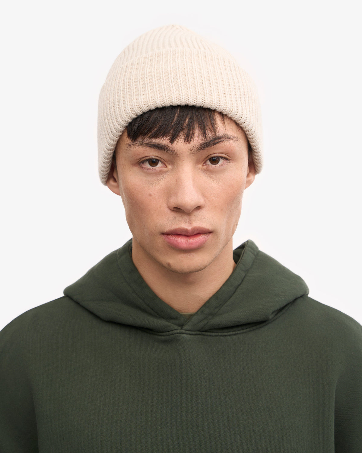 Men's Merino Wool Beanie Hat in Ivory White – view 2