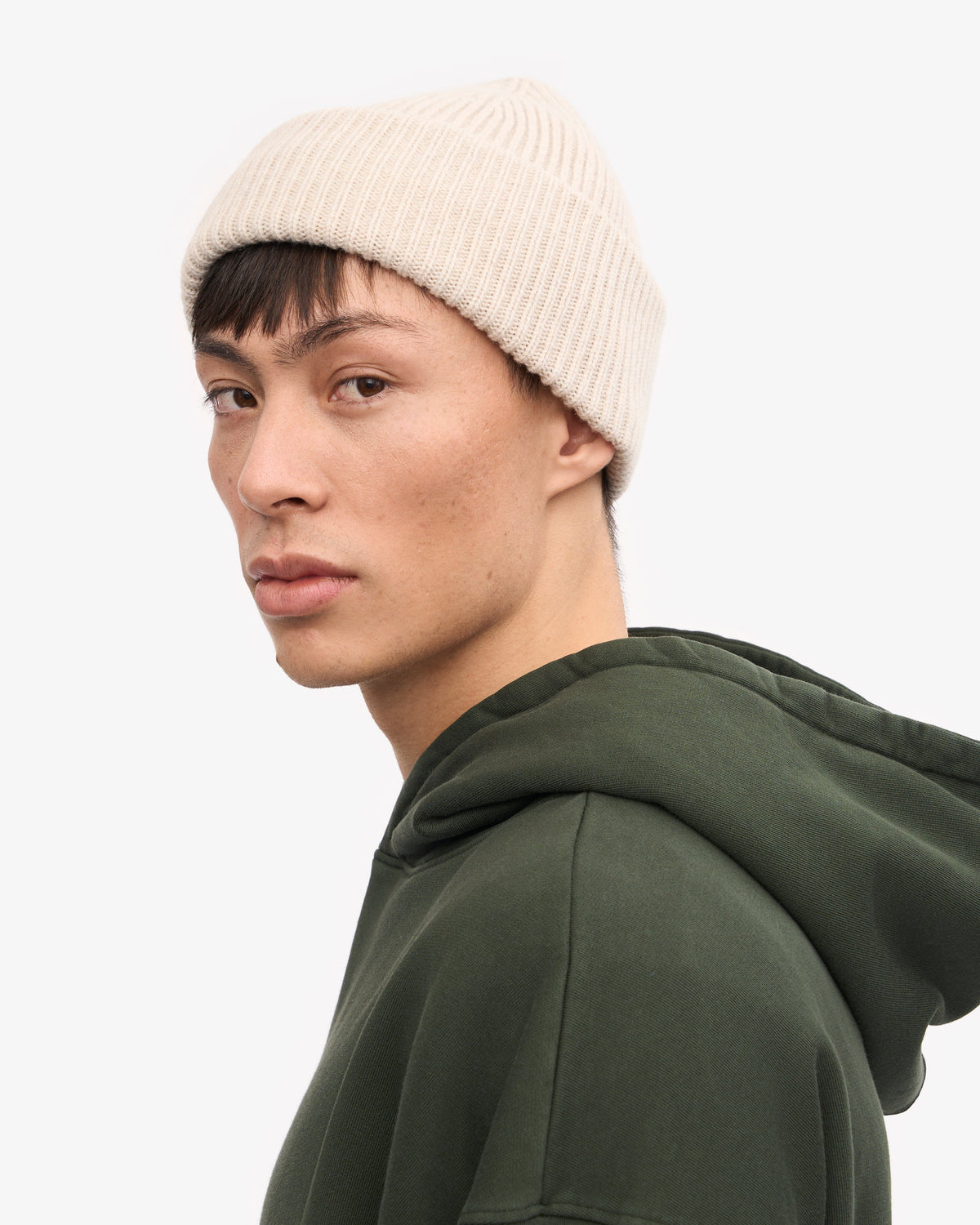 Men's Merino Wool Beanie Hat in Ivory White – view 3