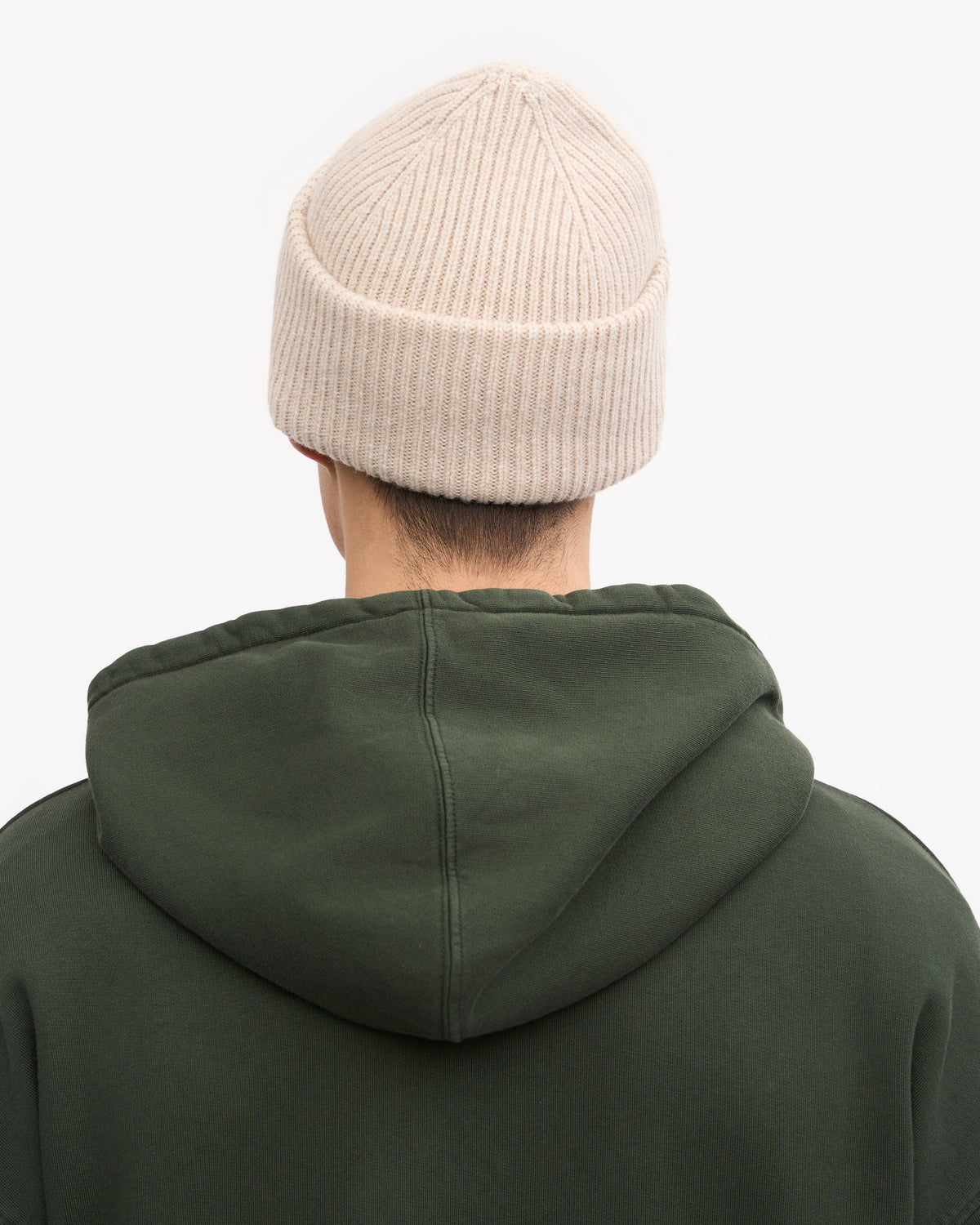 Men's Merino Wool Beanie Hat in Ivory White – view 4