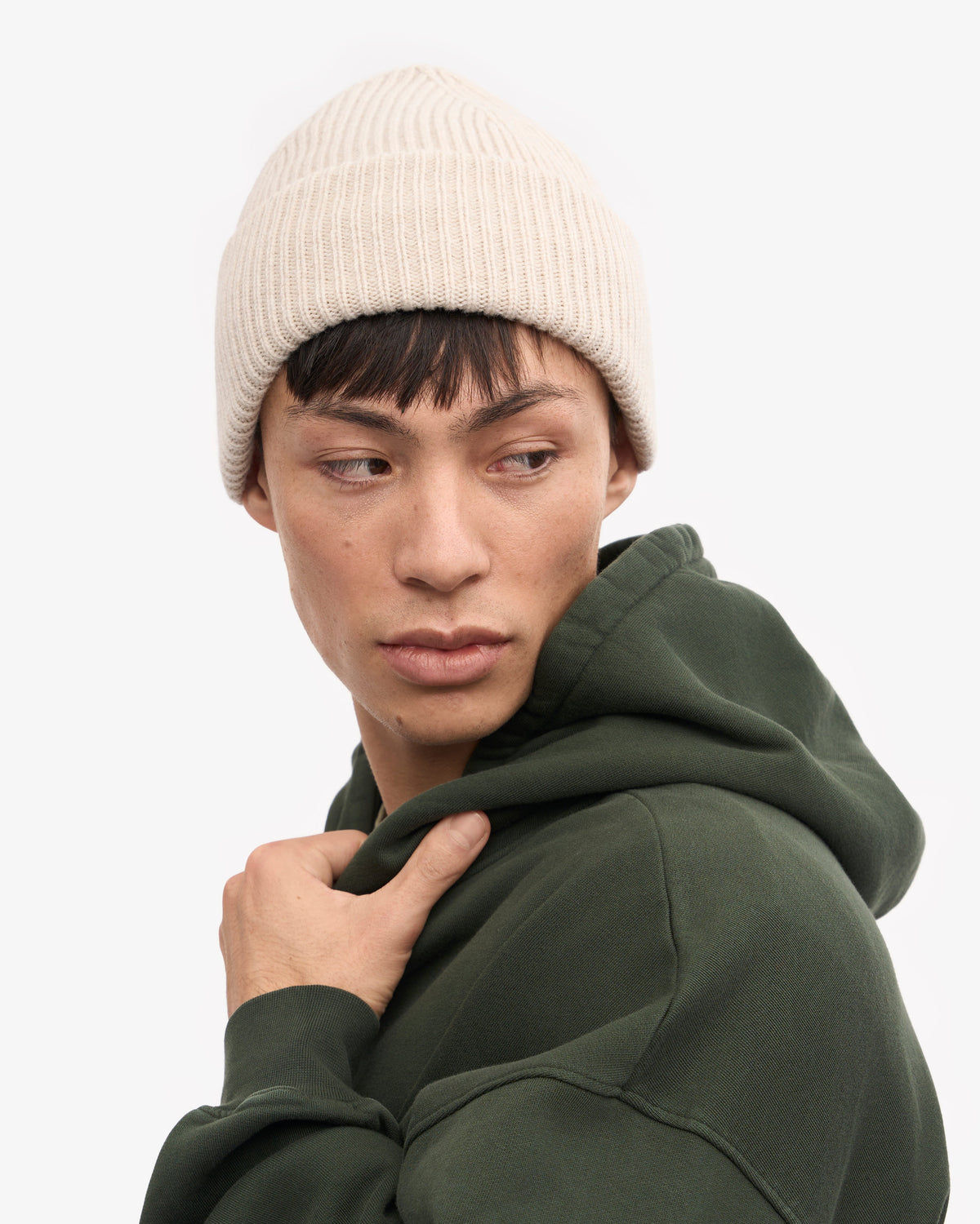 Men's Merino Wool Beanie Hat in Ivory White – view 5