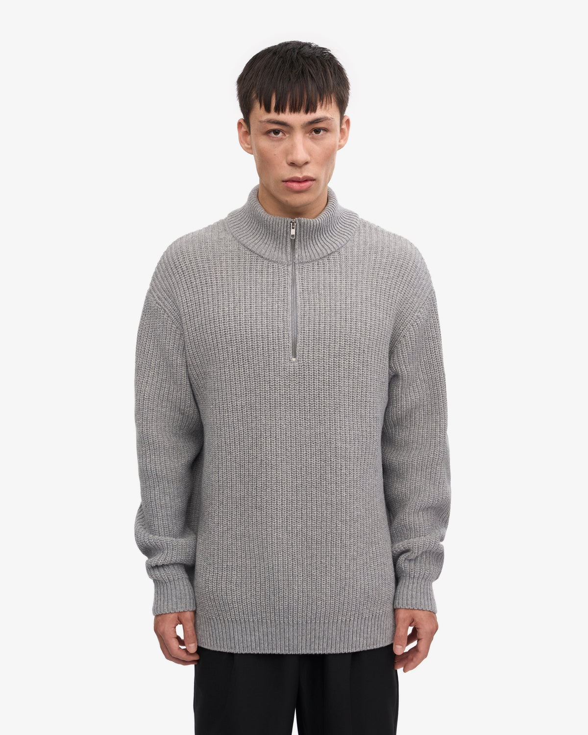 Men's Recycled Merino Wool Quarter Zip Jumper in Heather Grey – view 2