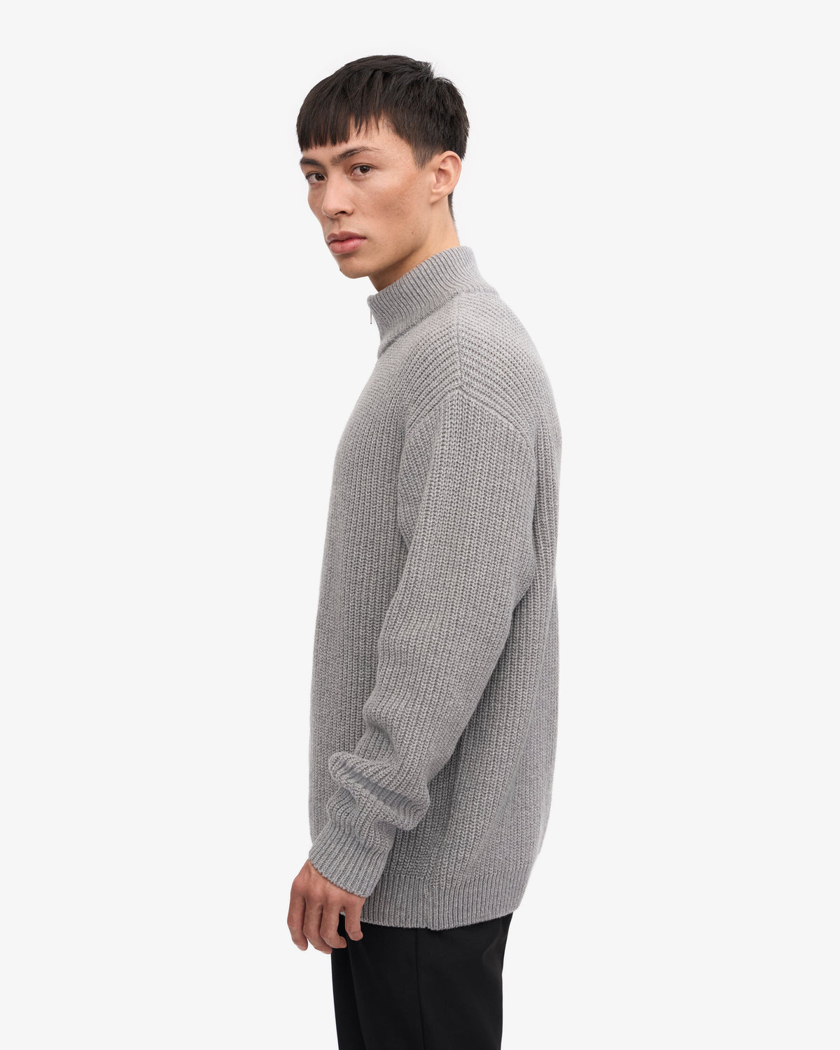 Men's Recycled Merino Wool Quarter Zip Jumper in Heather Grey – view 3