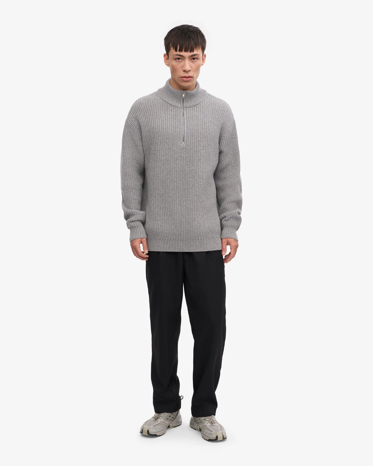 Men's Recycled Merino Wool Quarter Zip Jumper in Heather Grey – view 5