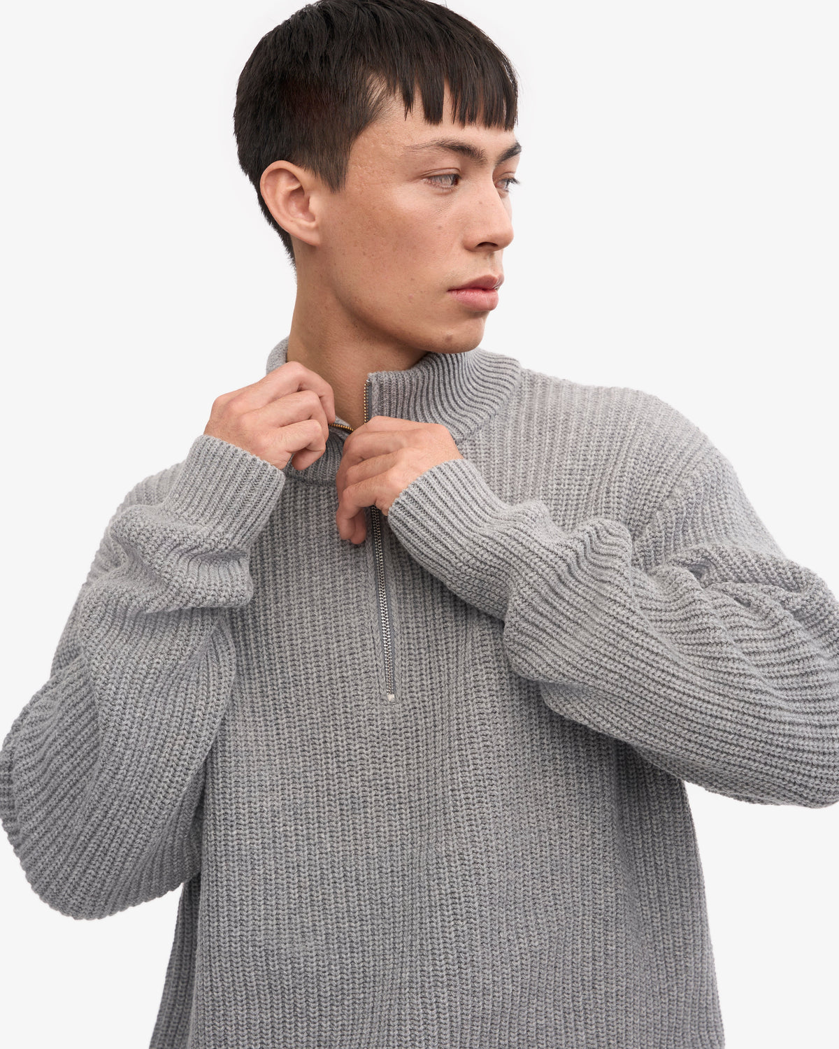 Men's Recycled Merino Wool Quarter Zip Jumper in Heather Grey – view 6