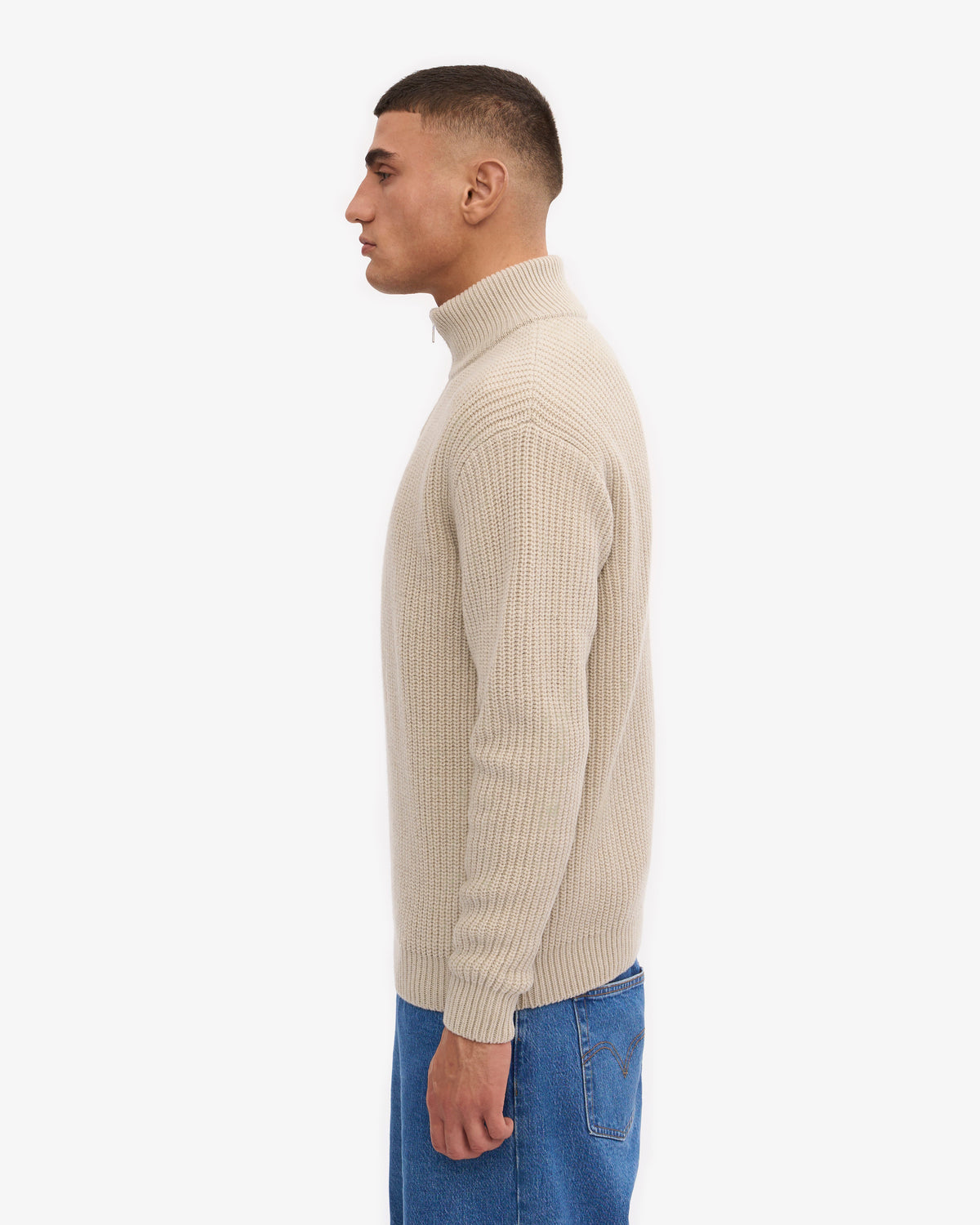 Men's Recycled Merino Wool Quarter Zip Jumper in Ivory White – view 3