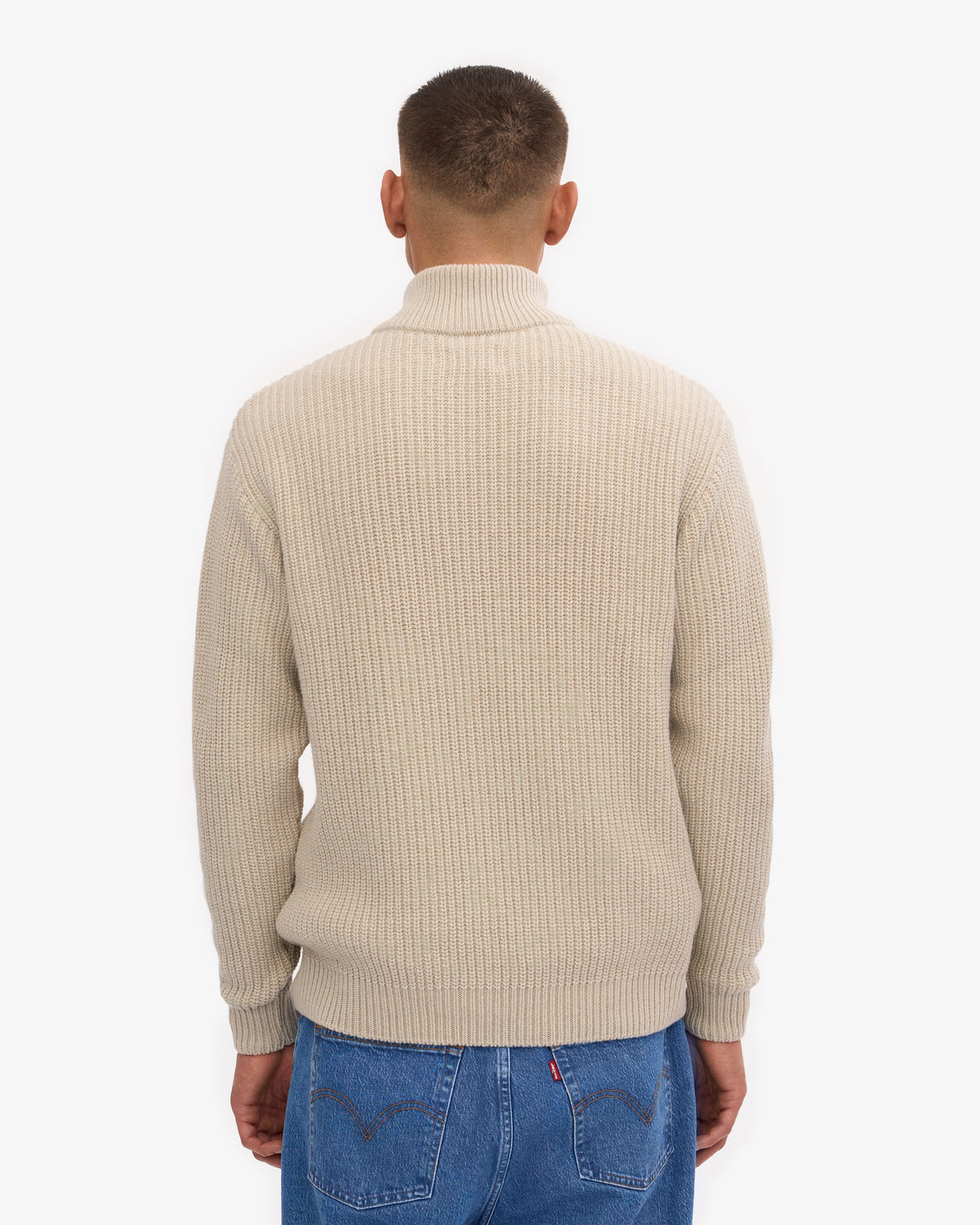 Men's Recycled Merino Wool Quarter Zip Jumper in Ivory White – view 4