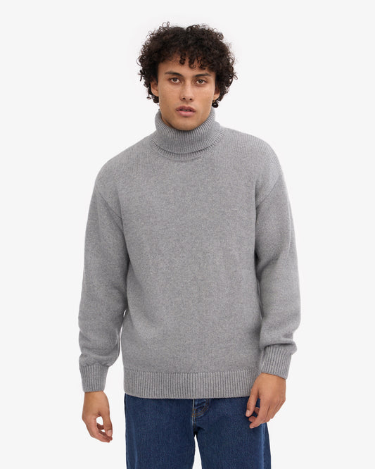 Men's Recycled Merino Wool Turtleneck Jumper in Heather Grey – view 2
