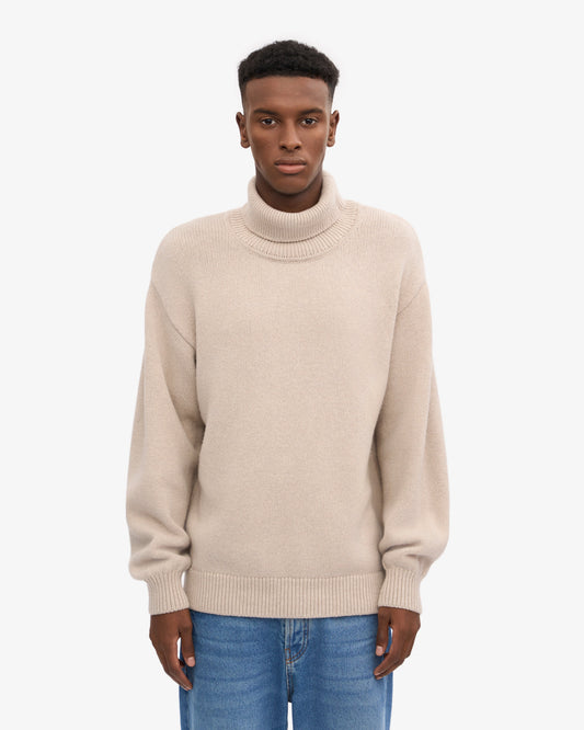 Men's Recycled Merino Wool Turtleneck Jumper in Ivory White – view 2